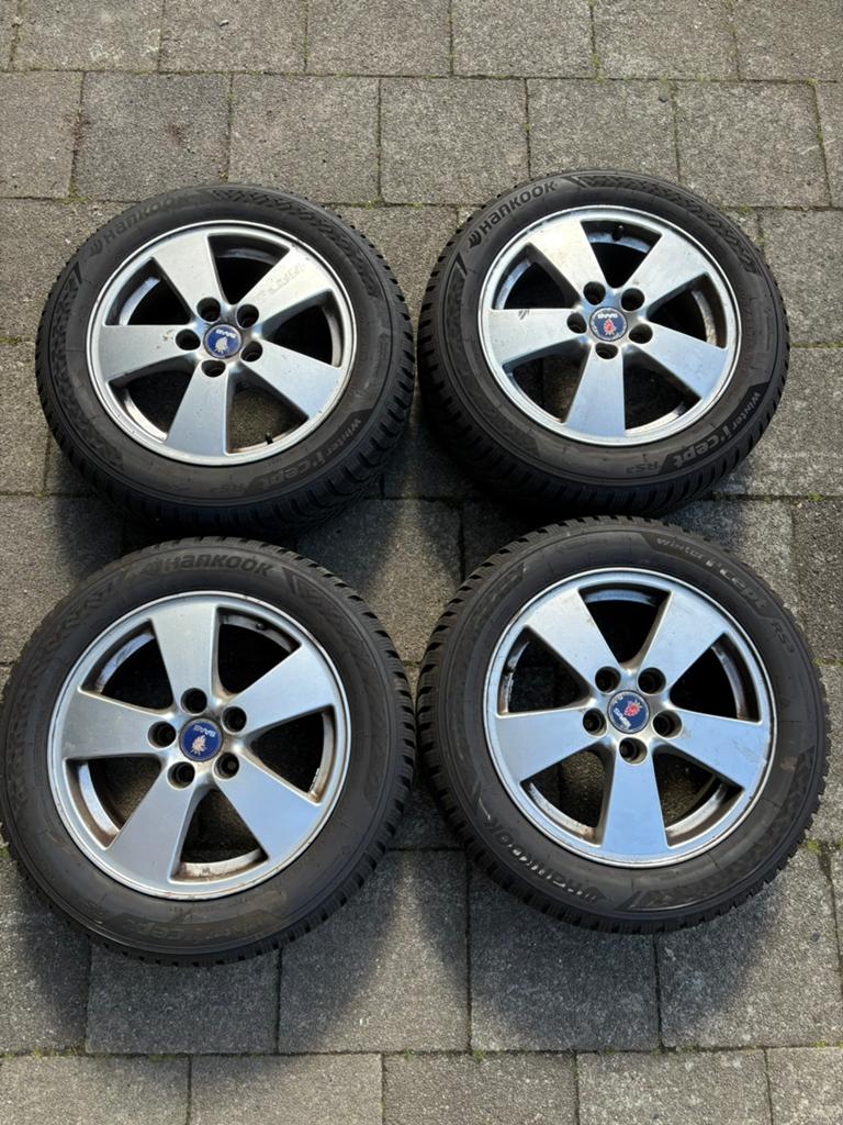 Saab Alu 37 velgen met goede winterbanden, Ophalen, Gebruikt, 16 inch, Banden en Velgen