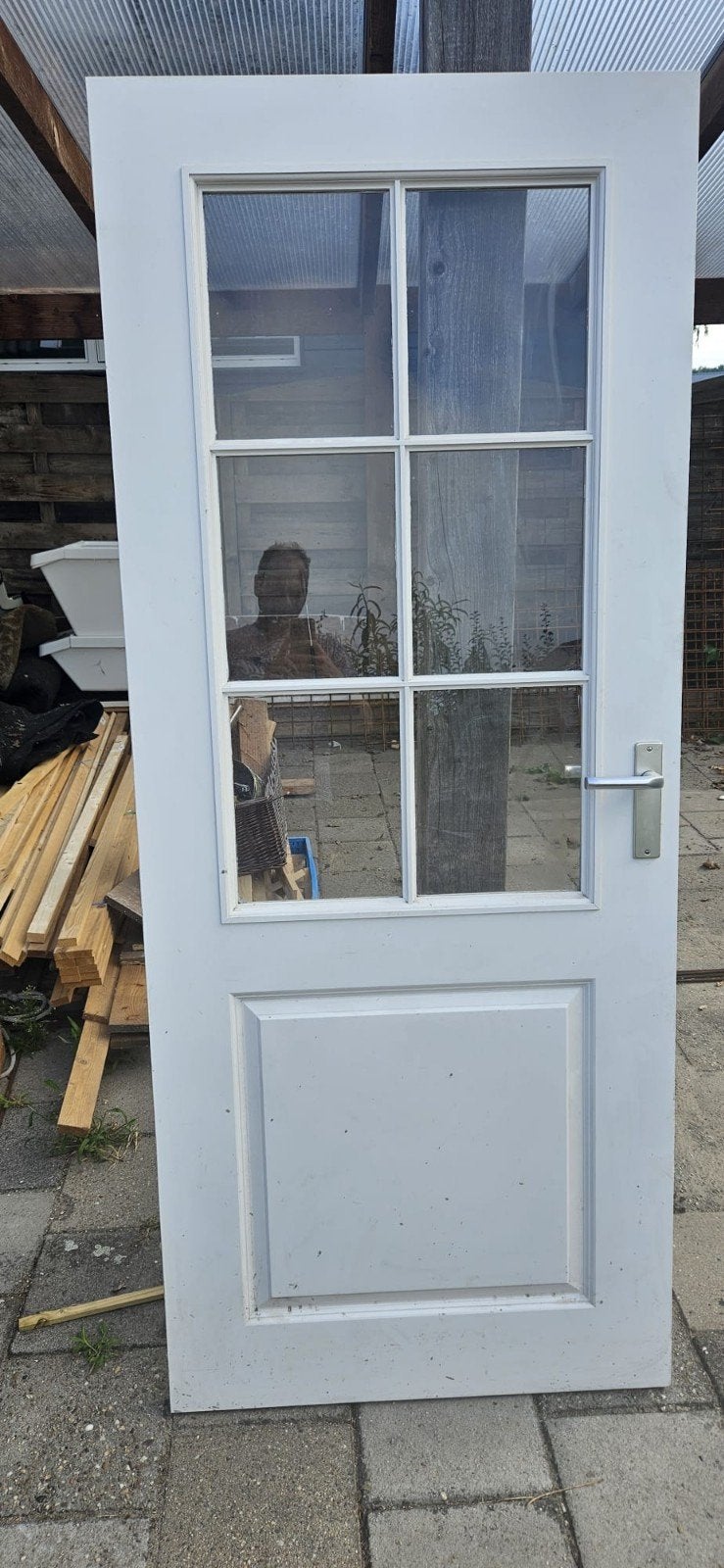 Witte binnendeur met glas, 197.5x83  cm, Ophalen, Gebruikt, 80 tot 100 cm, Binnendeur