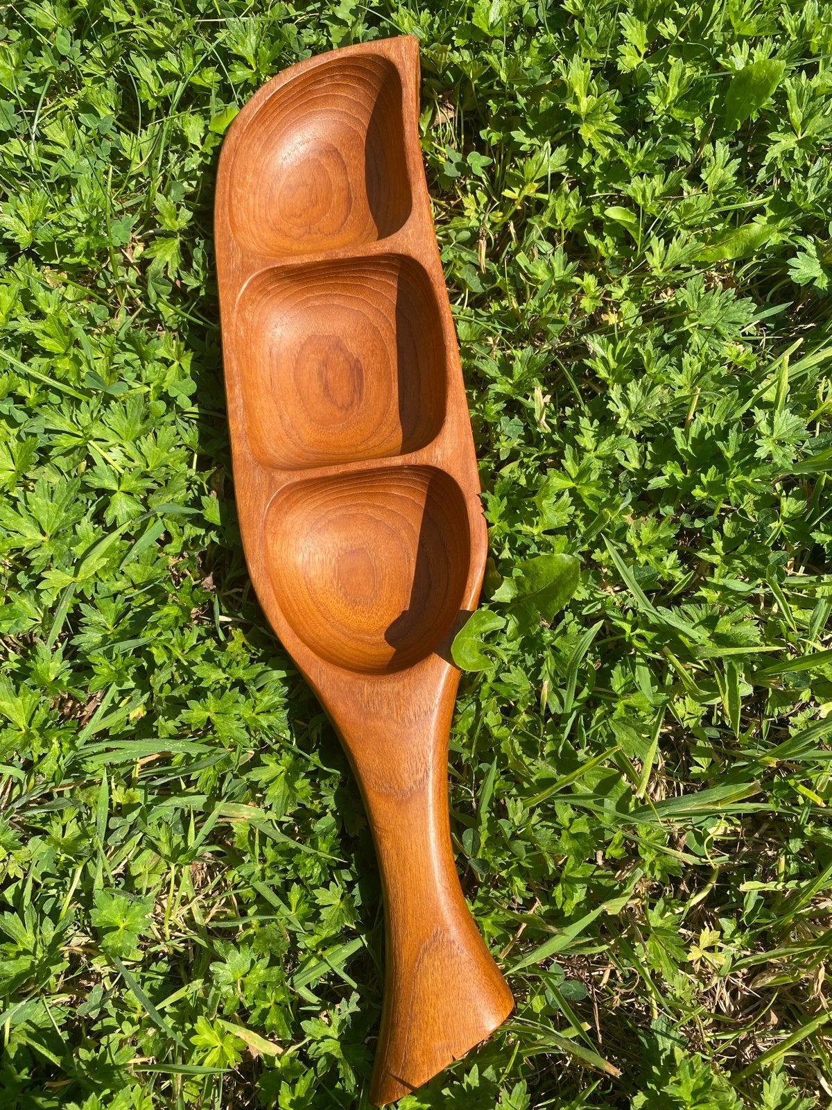 Vintage Teakhouten Serveerschaal met 3 Vakken - Jaren '60, Antiek en Kunst, Ophalen of Verzenden