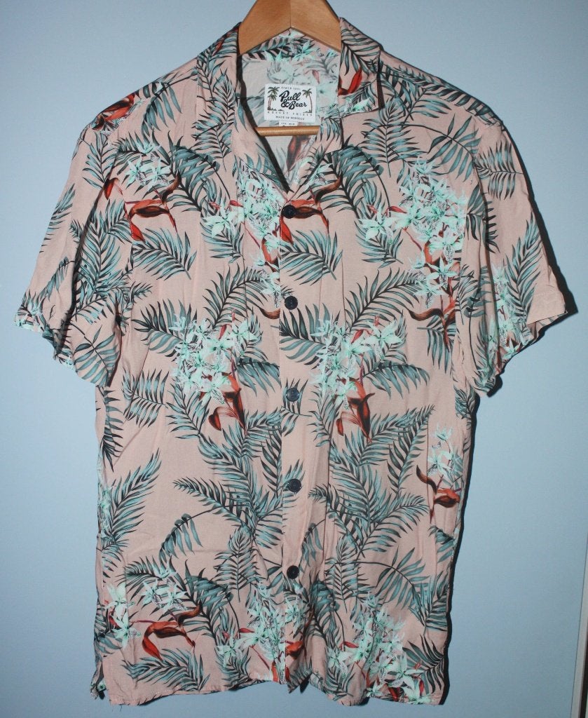 Nieuw Pull & Bear overhemd mt S roze met bloem, Halswijdte 38 (S) of kleiner, Nieuw, Ophalen of Verzenden, Roze