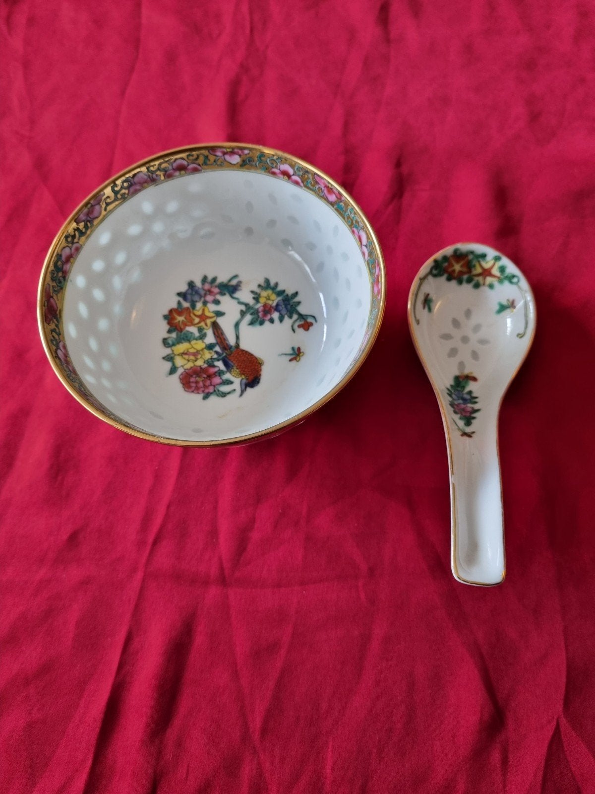 Antieke Chinese Rijstkom met Lepel - Famille Rose, Antiek en Kunst, Ophalen of Verzenden
