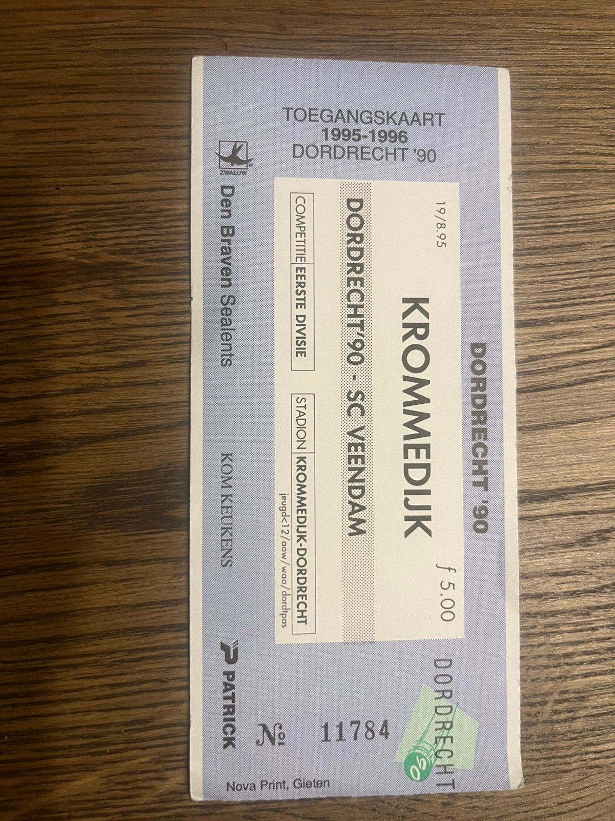 OUD TICKET DORDRECHT ‘90-SC VEENDAM 95-96, Verzamelen, Sportartikelen en Voetbal, Ophalen of Verzenden, Zo goed als nieuw, Overige binnenlandse clubs