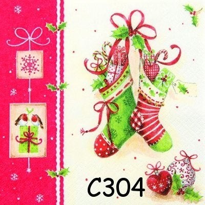 Servetten decoupage/bullet journal – kerstsokken C304x, Verzenden, Nieuw