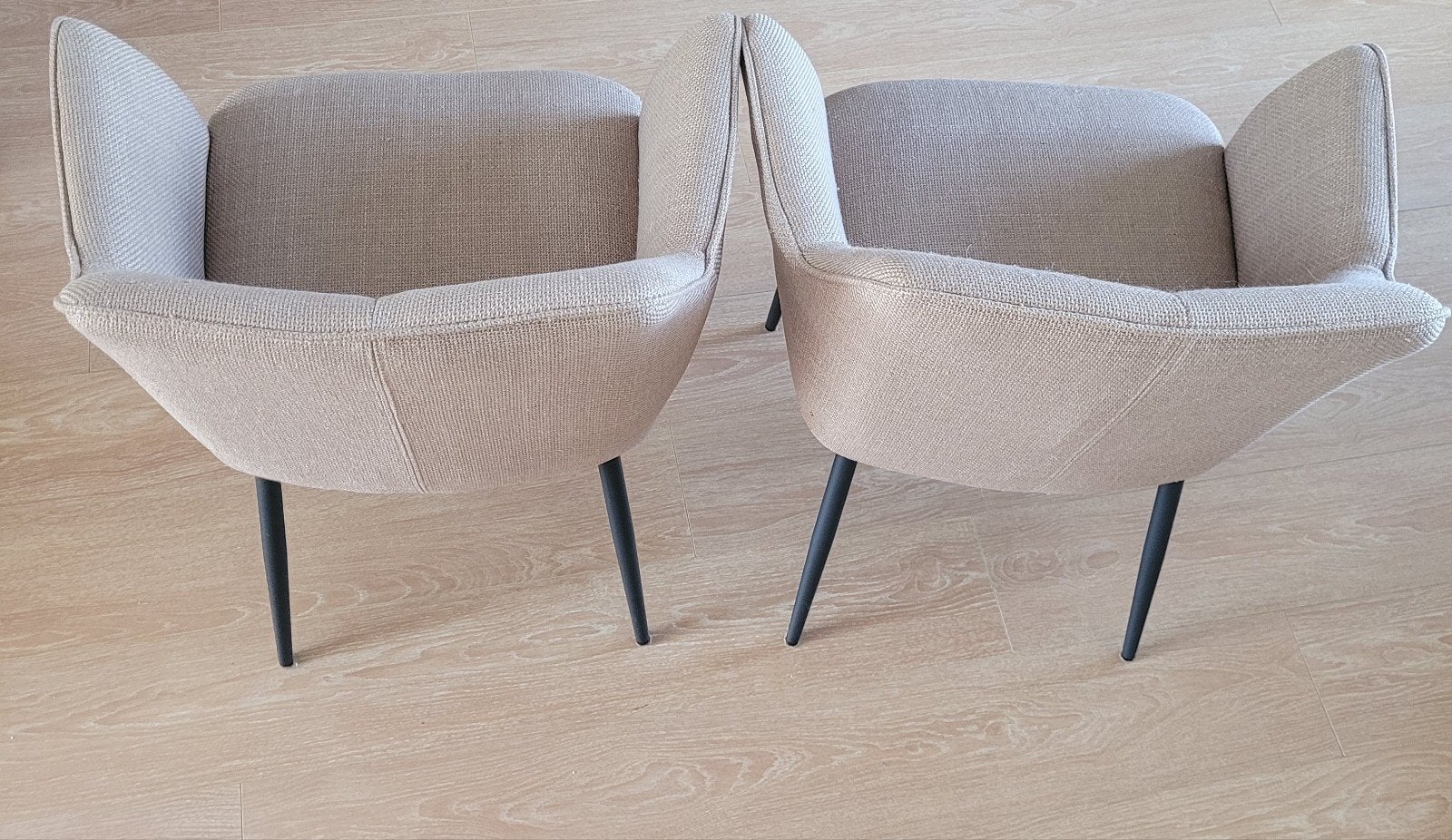 2x eetkamerstoel taupe, Ophalen, Rond, Kunststof, Minder dan 30 cm