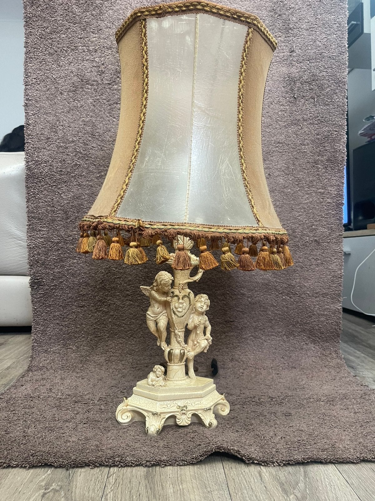 Antiek tafellamp met belden engelen barok verlichting 1960, Antiek en Kunst, Ophalen of Verzenden