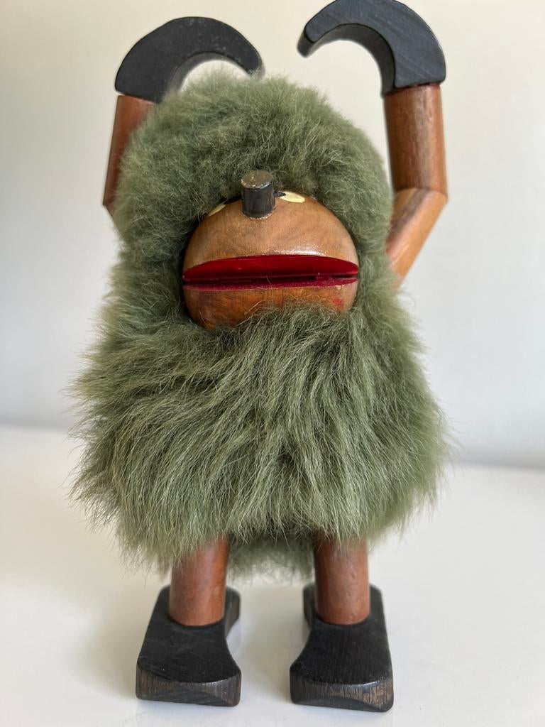 Vintage Deens Teakhout Harige Aap ‘Groentje’ Kaj Bojesen 69s, Antiek en Kunst, Ophalen of Verzenden