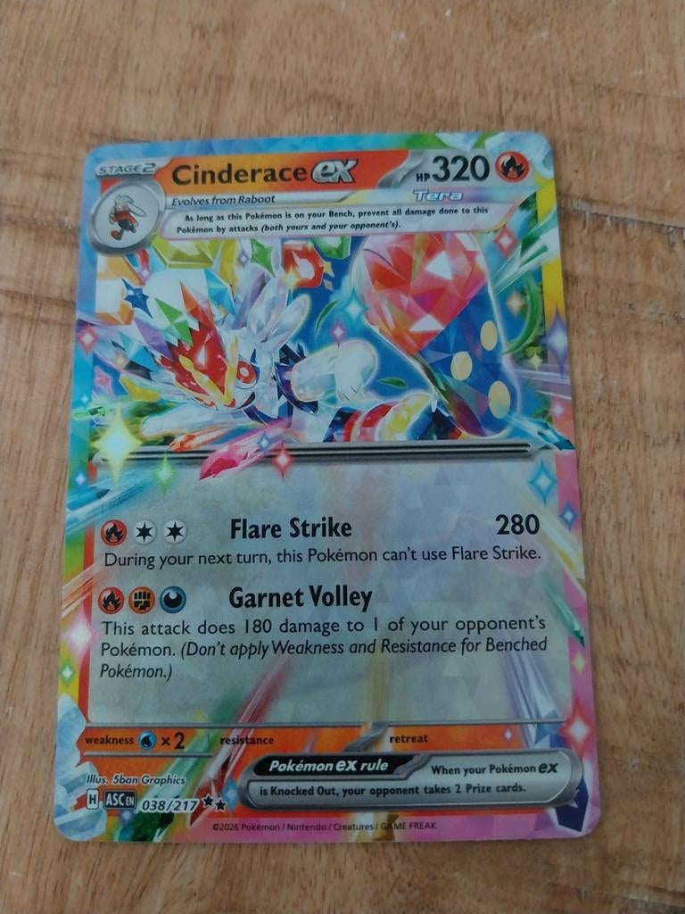 Pokémon Ascended Heroes Cinderace ex 038/217, Ophalen of Verzenden, Nieuw, Losse kaart