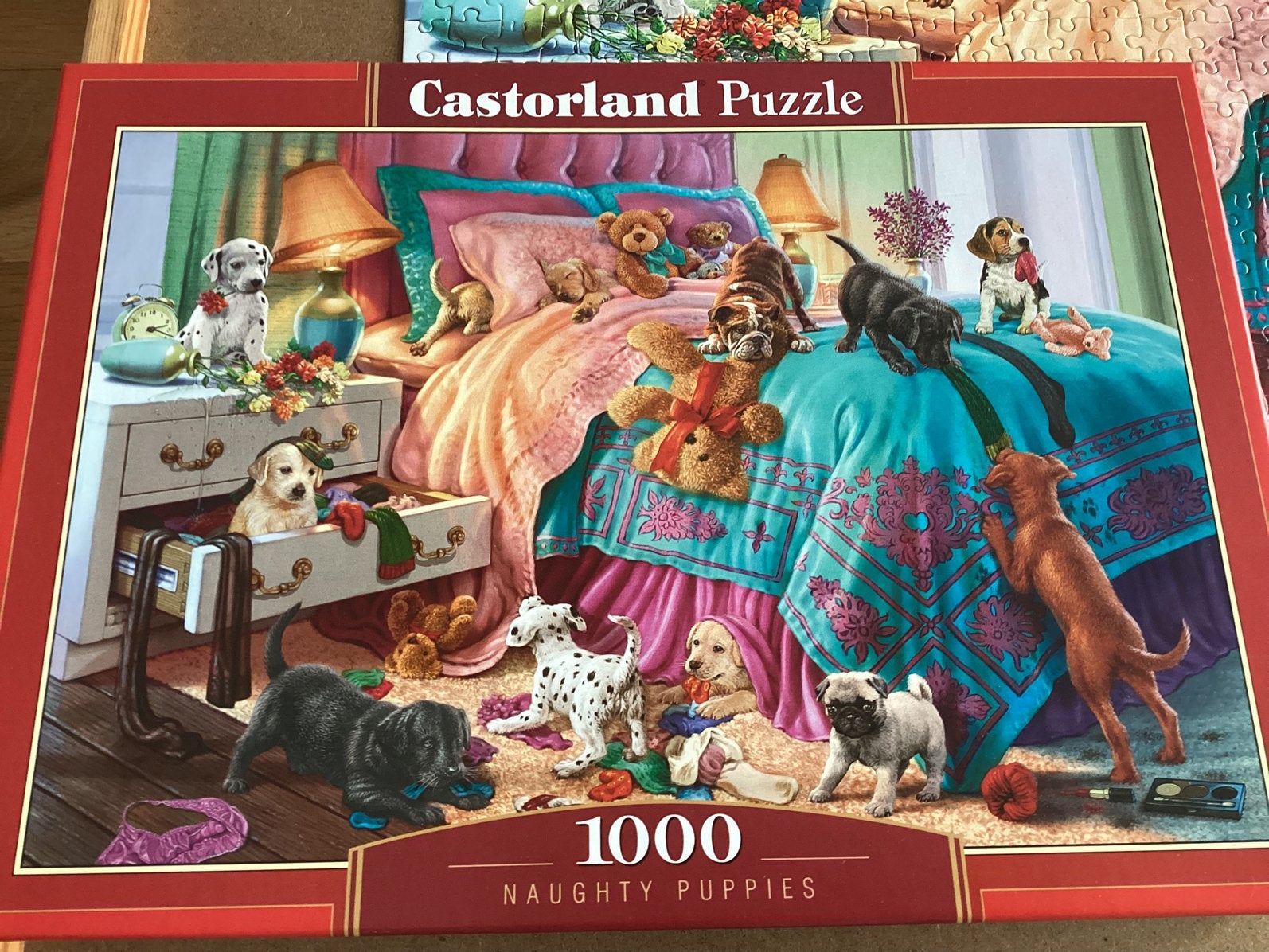Castorland puzzel 1000 Naughty Puppies, Ophalen of Verzenden, 500 t/m 1500 stukjes, Zo goed als nieuw, Legpuzzel