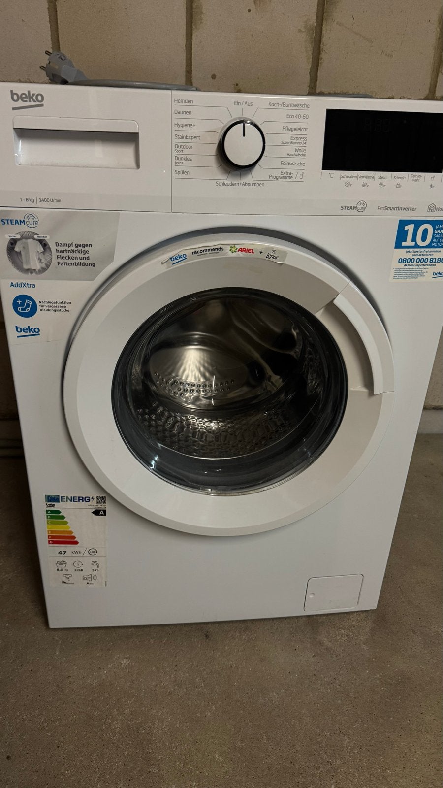 Beko wasmachine, Ophalen, Gebruikt, Voorlader, 90 tot 95 cm