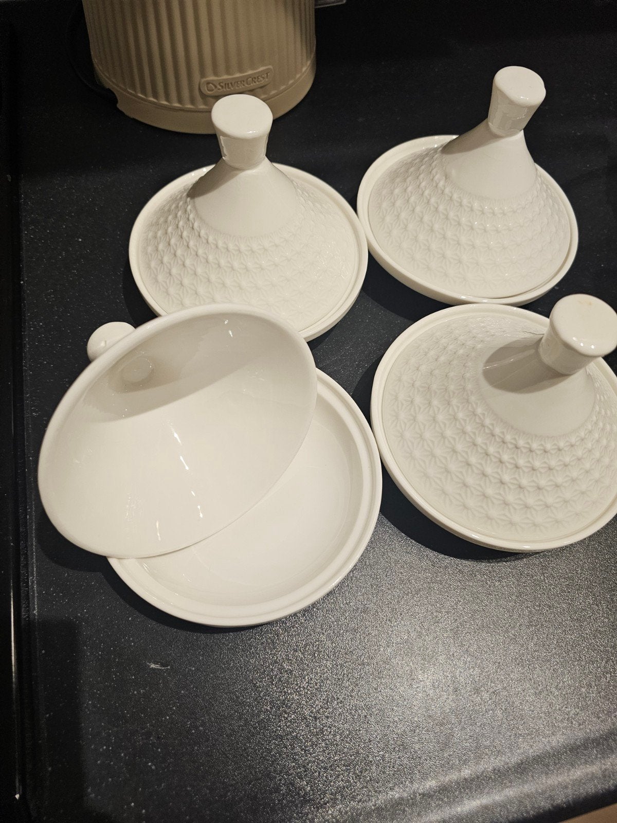 Set van 4 witte tajineschaaltjes met deksel, Huis en Inrichting, Keuken | Servies, Ophalen