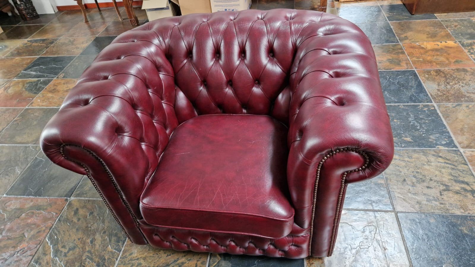 Chesterfield 2-zits bank en fauteuil - Springvale Leer, Ophalen, Gebruikt, Klassiek, Chesterfield, Engels, 150 tot 200 cm