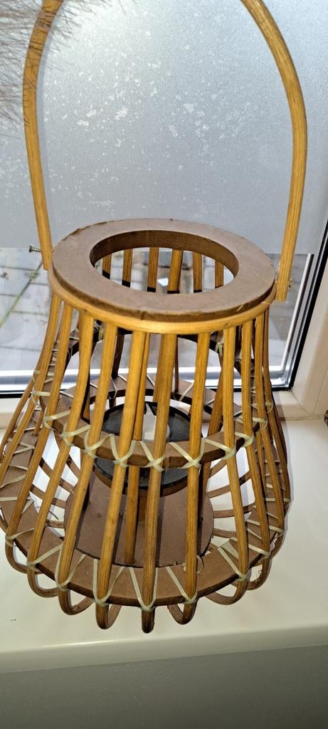 Decoratieve houten kandelaar / lantaarn Bamboe Boho, Gebruikt, Bruin, Ophalen of Verzenden, Hout