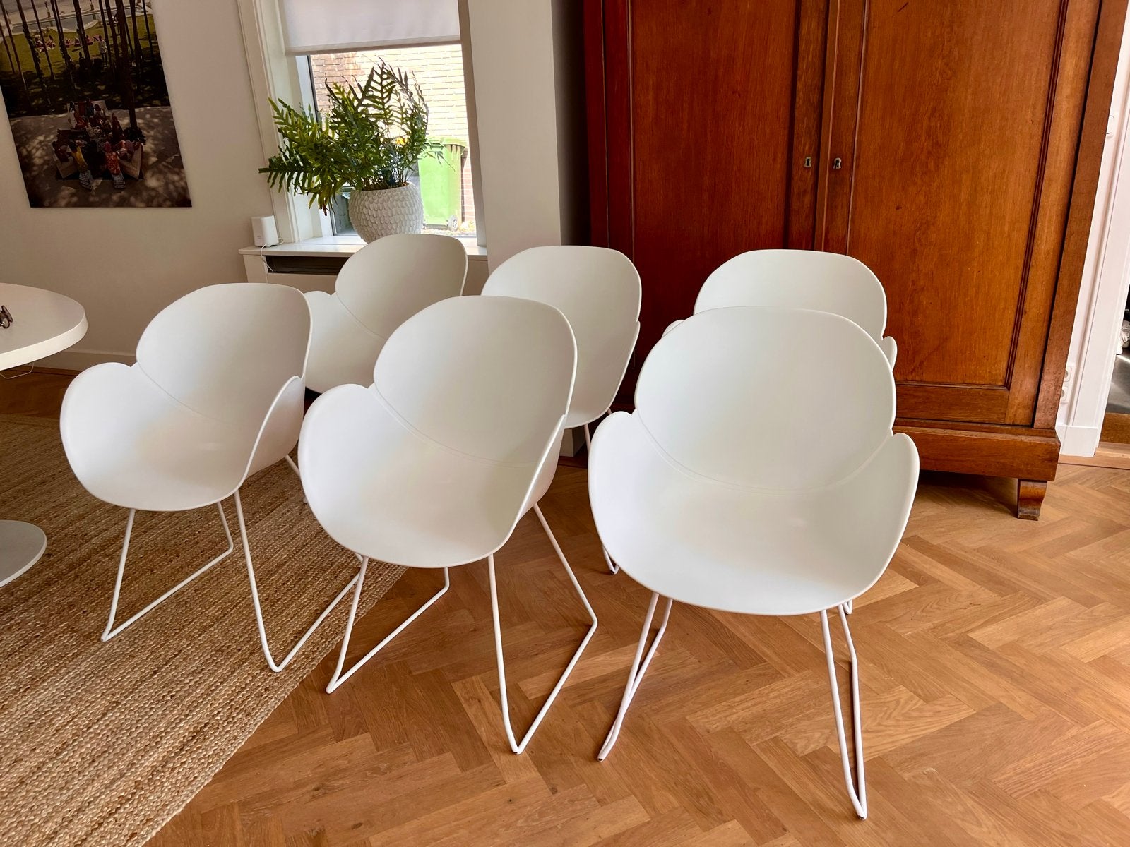 Set van 6 Jotex Osaka eetkamerstoelen wit, Ophalen, Kunststof, Gebruikt, Wit