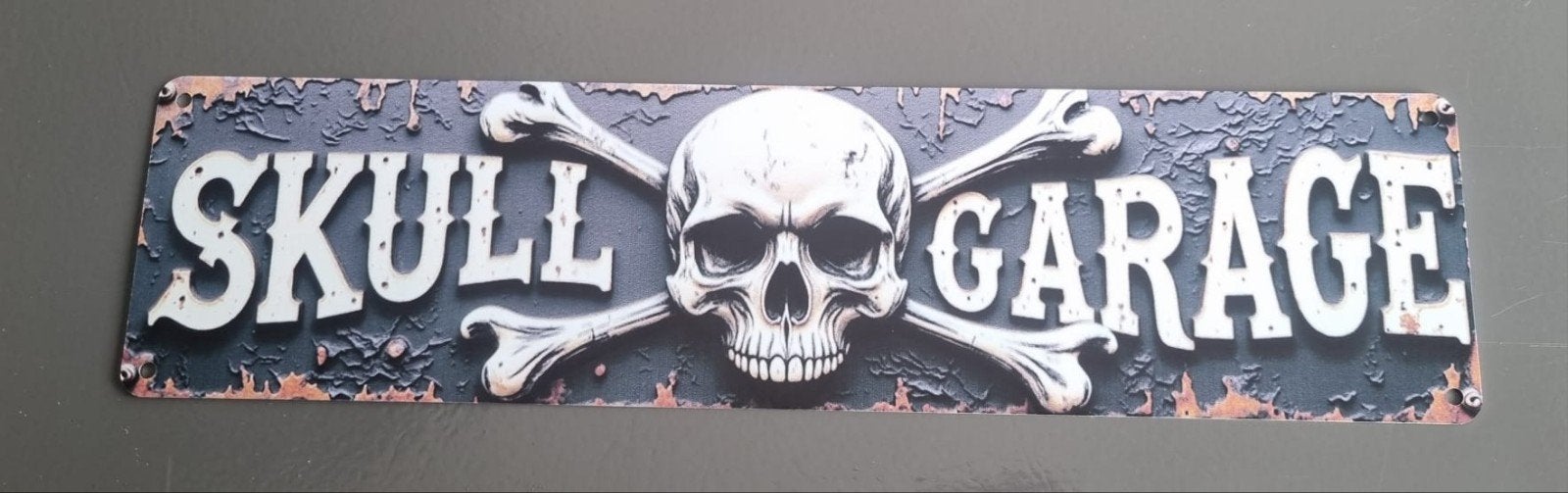 Metalen Wandbord "Skull Garage", Metaal, Industrieel, Meerkleurig, Nieuw