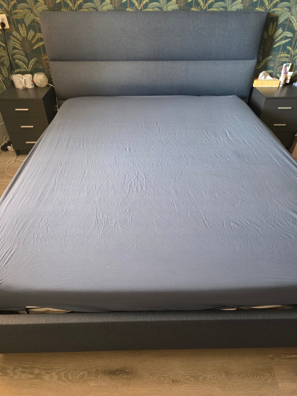 Boxspring 160x200 (exclusief matras) - TEMPUR, Huis en Inrichting, Slaapkamer | Bedden, Ophalen, Gebruikt, Blauw, Tweepersoons