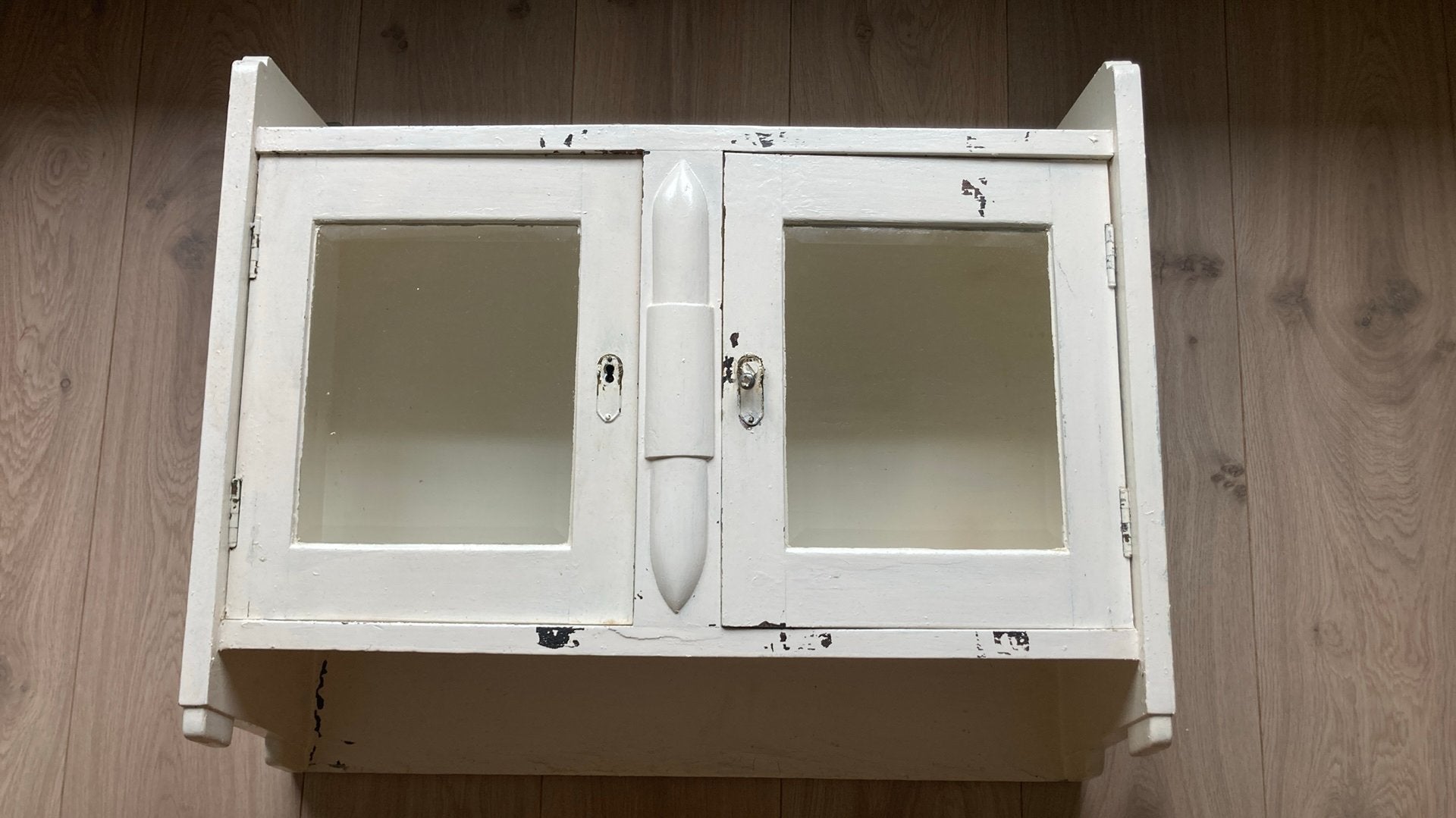 Antiek wandkastje hangkastje vitrinekastje, Ophalen, Gebruikt, 50 tot 100 cm, Glas