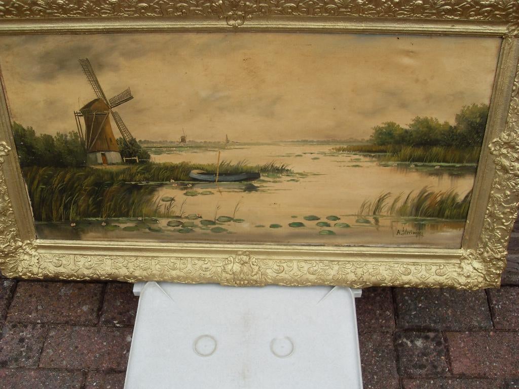 schilderij  Molen met polderland, Ophalen of Verzenden