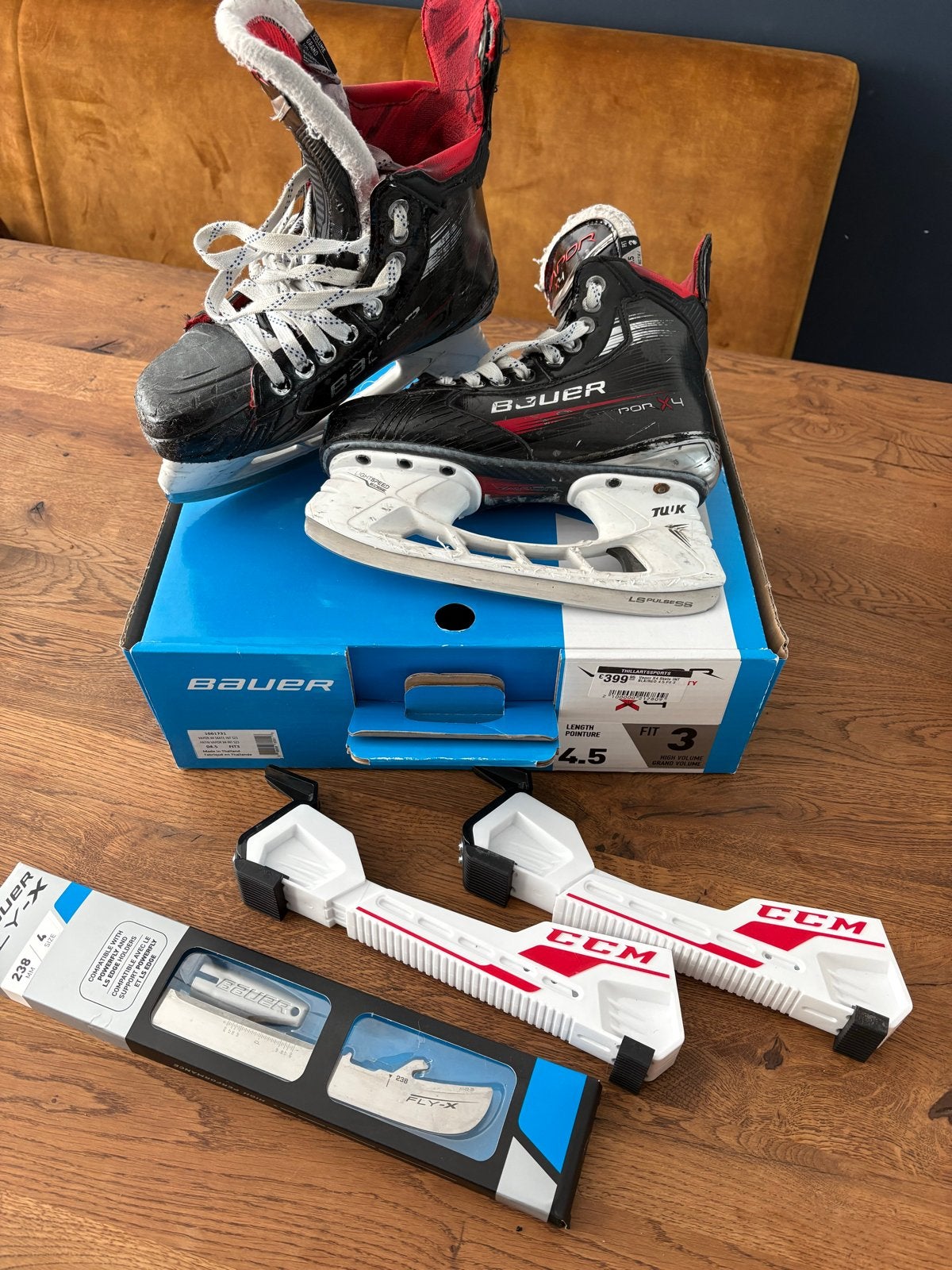 Bauer ijshockeyschaatsen maat 4.5 met accessoires, Ophalen of Verzenden, Gebruikt, IJshockeyschaatsen, Bauer
