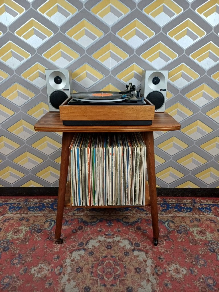 Audiomeubel platenkast platenspelerkast retro vintage hout, Ophalen, Gebruikt, Midcentury-modern, 50 tot 100 cm