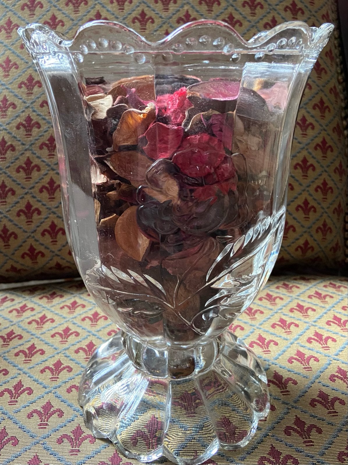 Decoratieve glazen vaas met potpourri, Ophalen of Verzenden