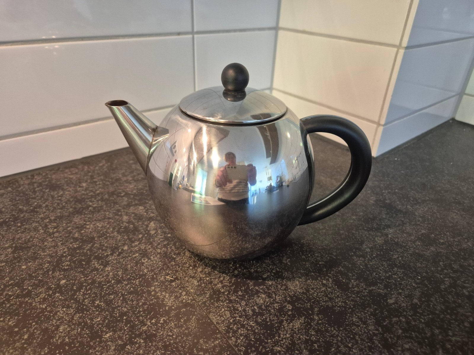 Dubbelwandige theepot - Houdt thee langer warm, Zilver, Zo goed als nieuw, Metaal, Ophalen