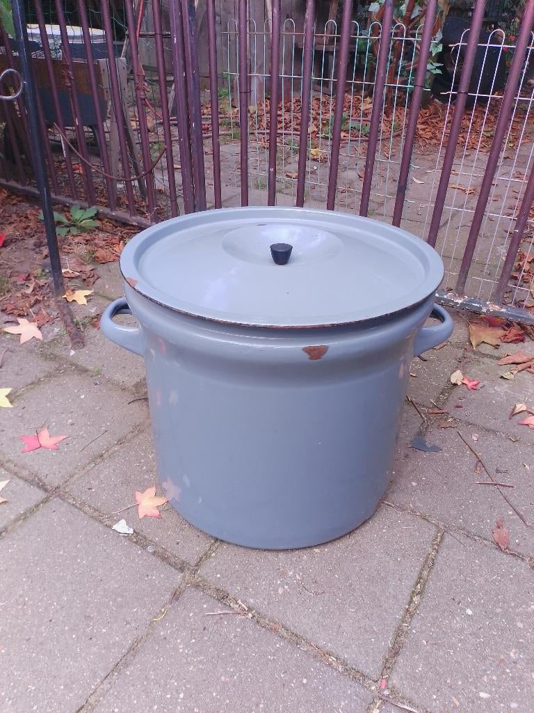 Grote Oude Geëmailleerde Wasketel met Deksel, Antiek en Kunst, Ophalen