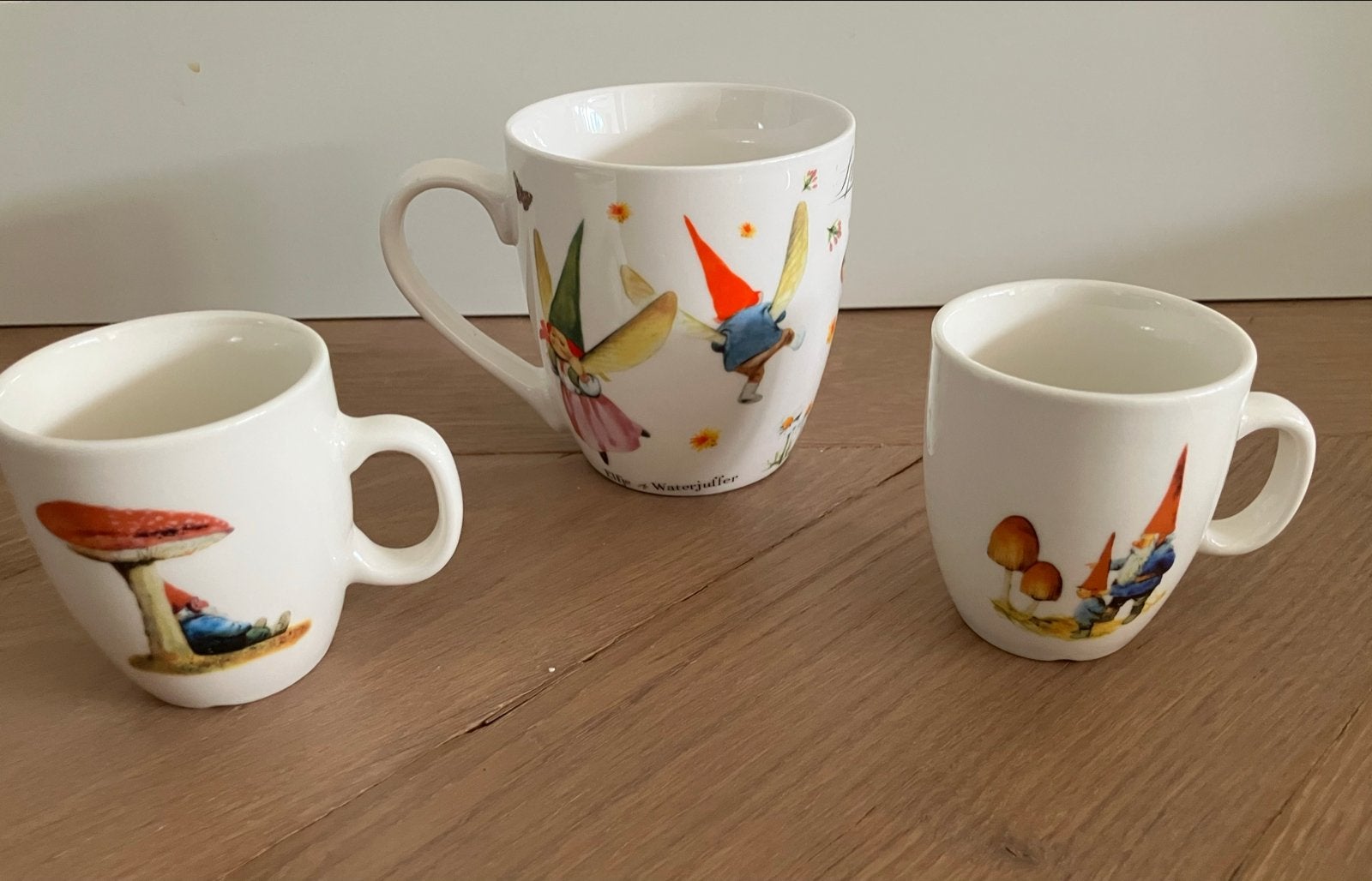 Rien Poortvliet David de Kabouter mokken set (3 stuks), Huis en Inrichting, Gebruikt, Overige merken, Keramiek, Vintage