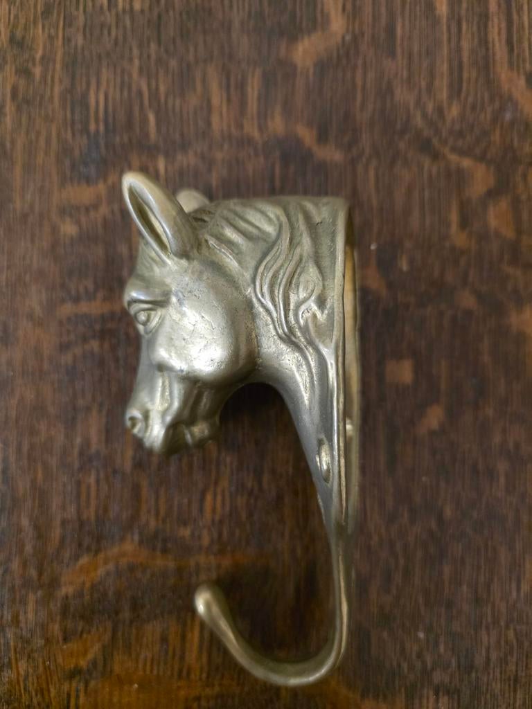 Vintage messing - koperen wandhaak paardenhoofd, Ophalen of Verzenden