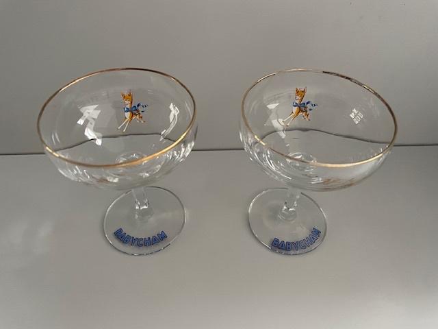 2 Vintage Babycham Champagneglazen met hertje, Ophalen of Verzenden