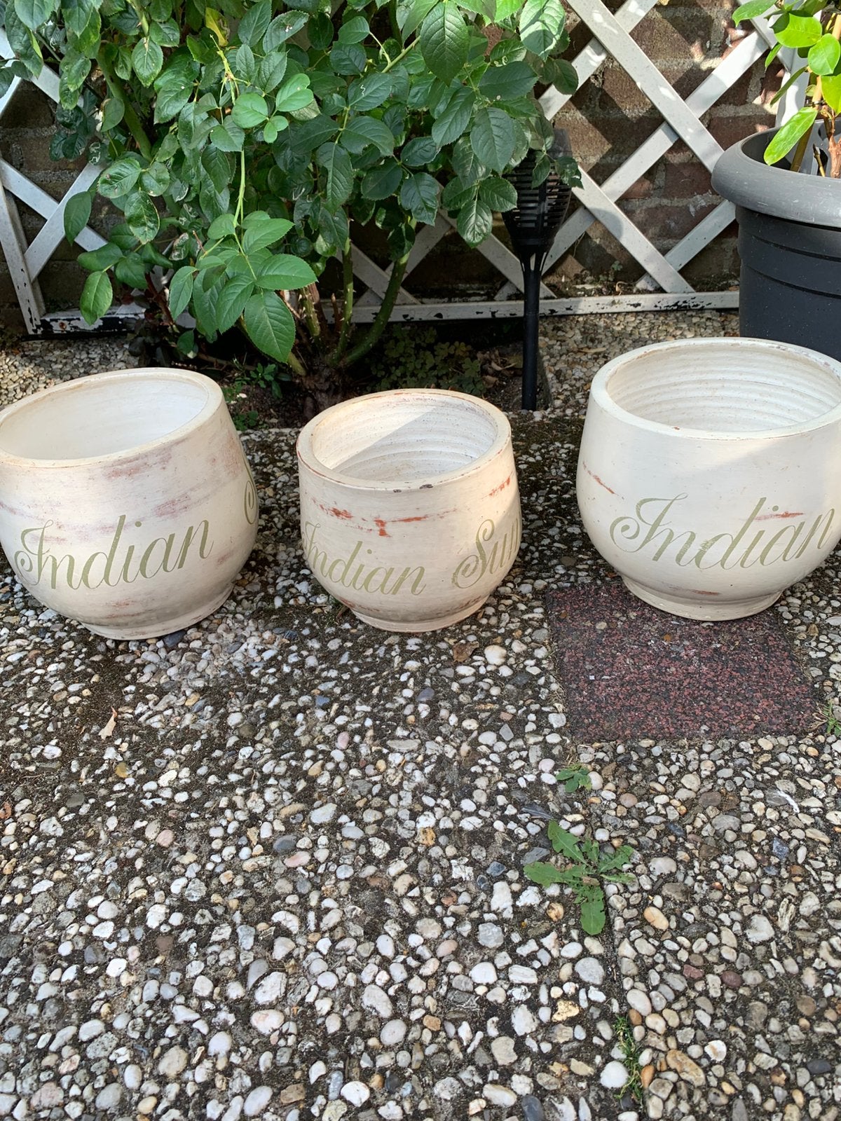 3 bloempotten riviera maison, Ophalen, Rond, Zo goed als nieuw, Aardewerk