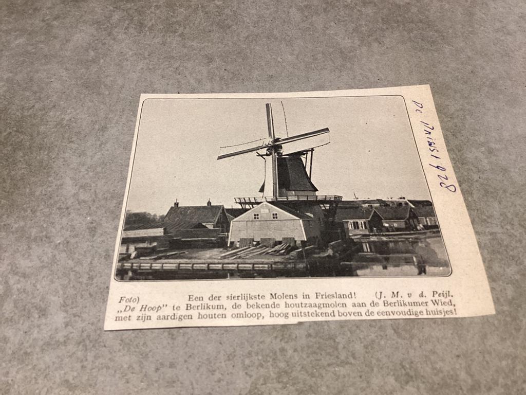 Berlikum.     Molen ,, De Hoop”.  Houtzaagmolen  1928, Ophalen of Verzenden, 1920 tot 1940, Zeeland