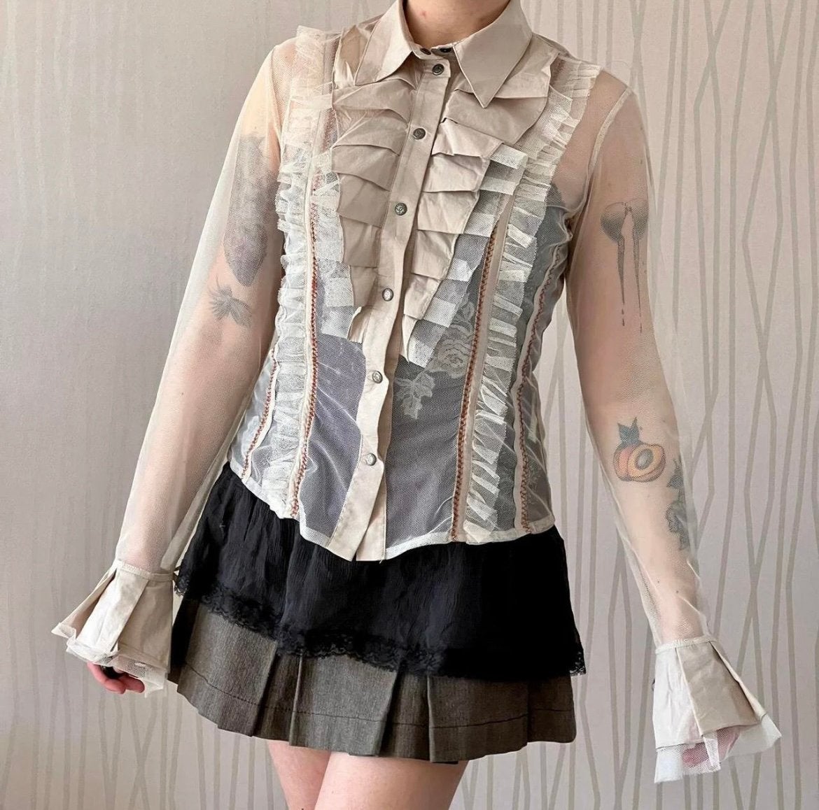 Prachtige Vintage Mesh Blouse – Save the Queen!, Beige, Nieuw, Maat 36 (S), Save the Queen