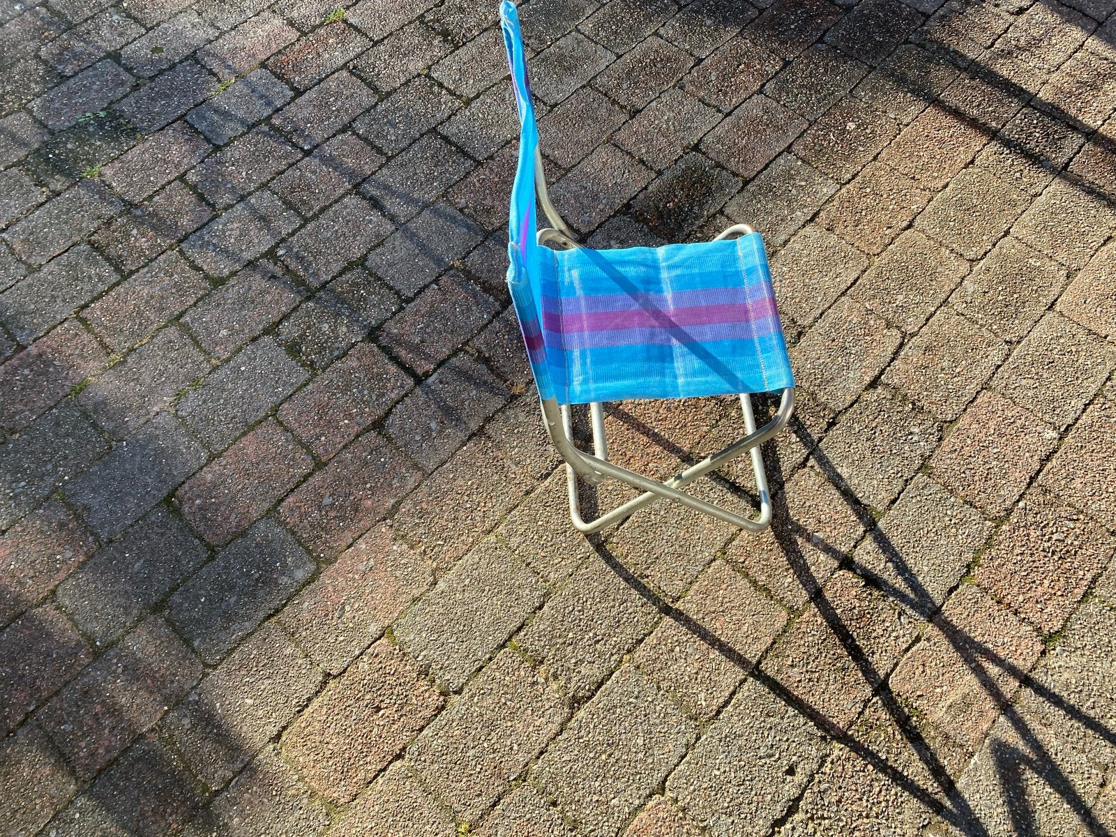 Retro Camping Klapstoeltje - Blauw/Paars Geruit, Caravans en Kamperen, Ophalen of Verzenden, Gebruikt, Campingstoel