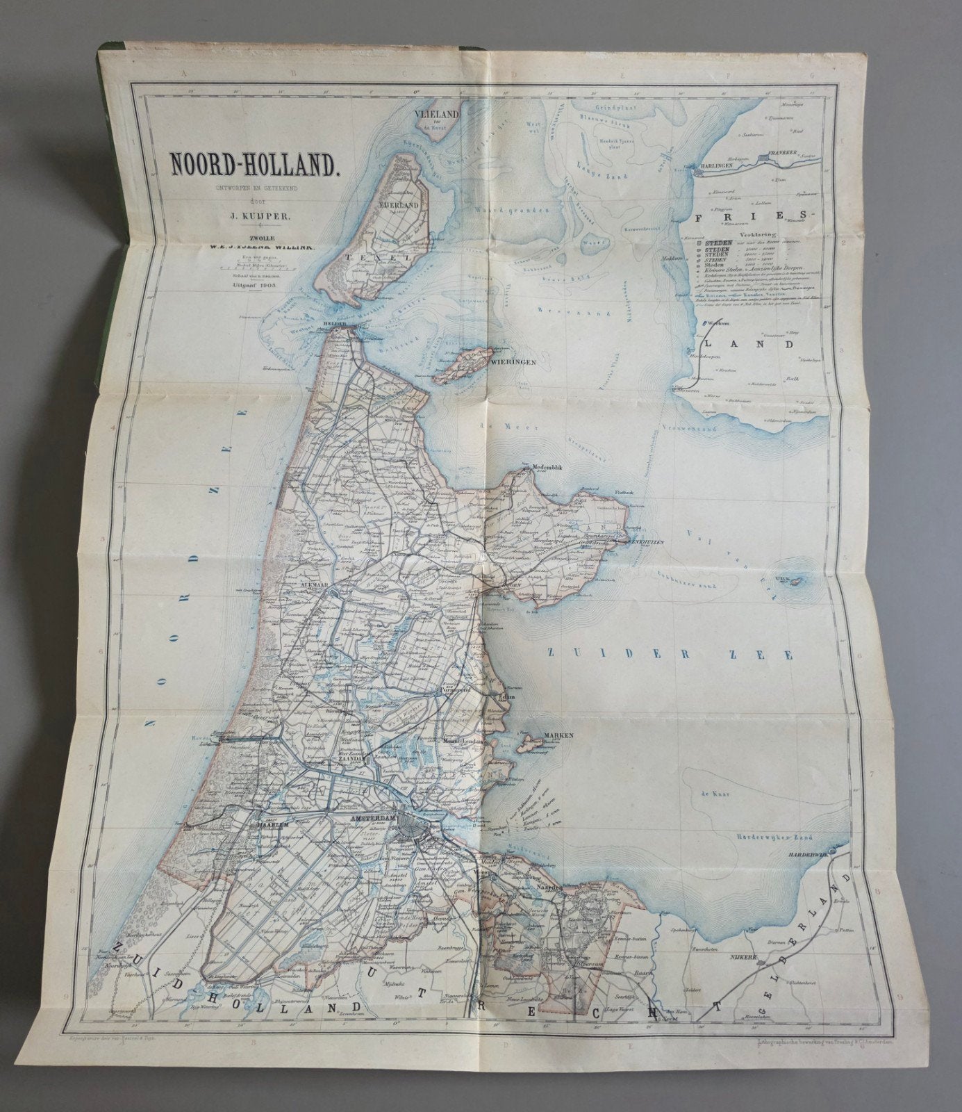 72) KAART  VAN NOORD HOLLAND GETEEKEND DOOR J.KUYPER 1903, Boeken, Gelezen, Verzenden, Landkaart, 1800 tot 2000