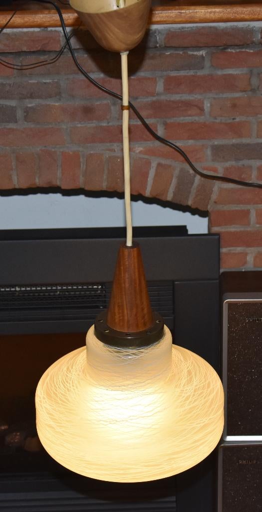 Vintage Design Glazen Hanglamp, Ophalen, Gebruikt, Metaal, Vintage Deens