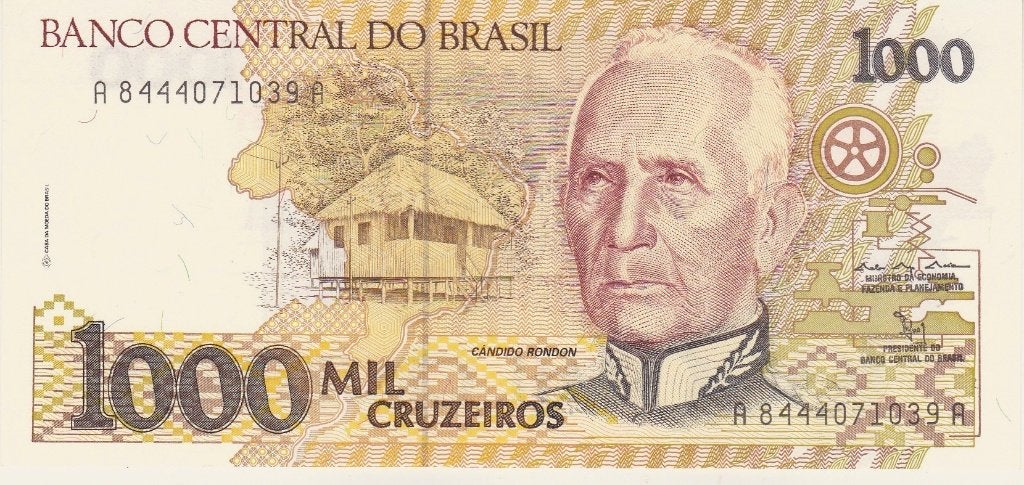 BANCO DO BRASIL 1990 - 91 1000 CRUZEIROS PRACHTIG / UNC, Ophalen of Verzenden, Overige landen