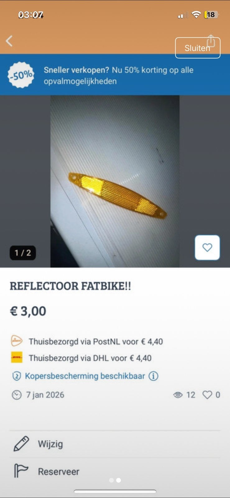 Reflectoor fatbike velg MOET NU WEG!!, Ophalen of Verzenden, Gebruikt