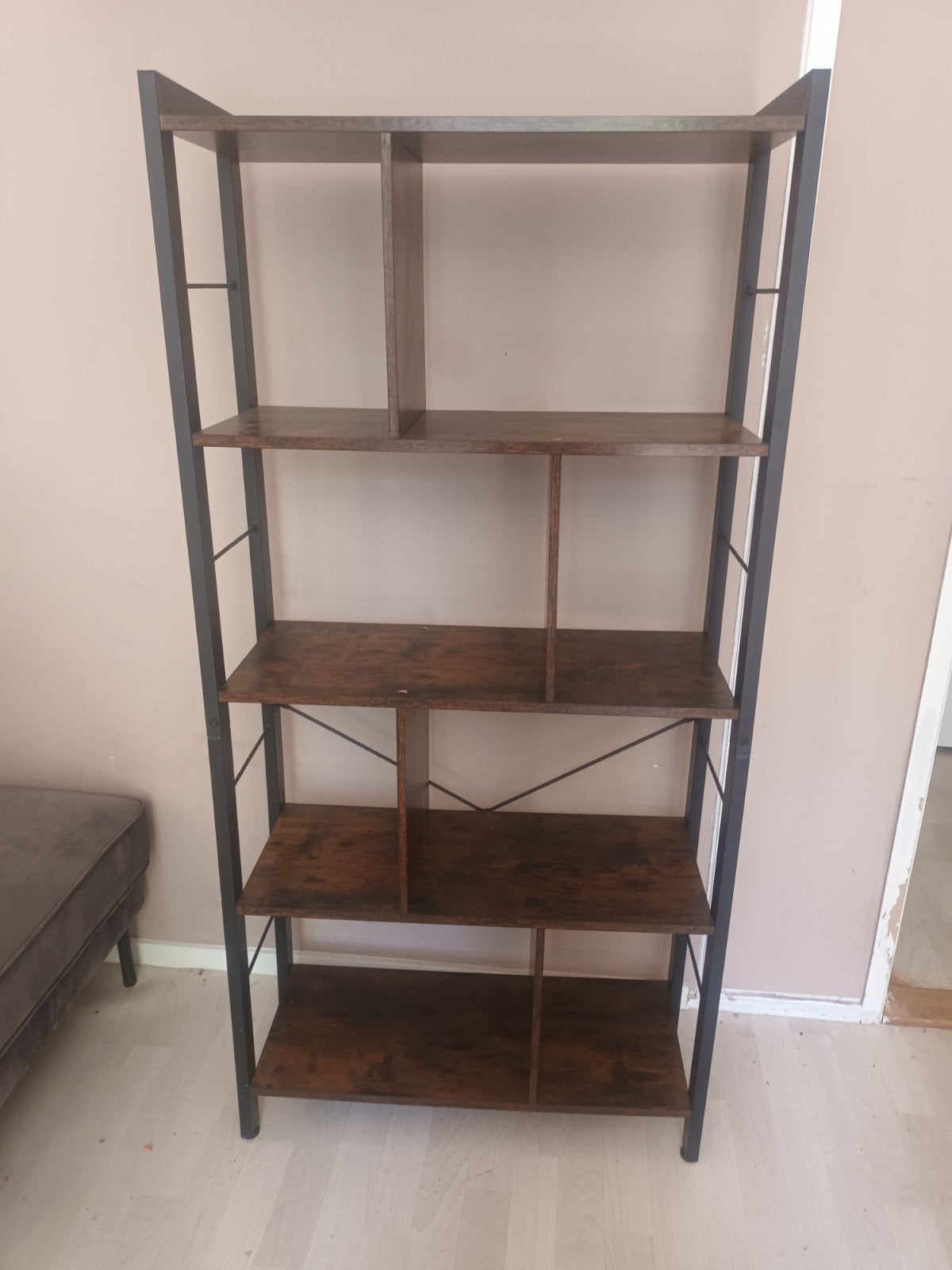 Mangohouten boeken/vakkenkast Bruin/Zwart, Met plank(en), Gebruikt, Industrieel, Modern, 50 tot 100 cm