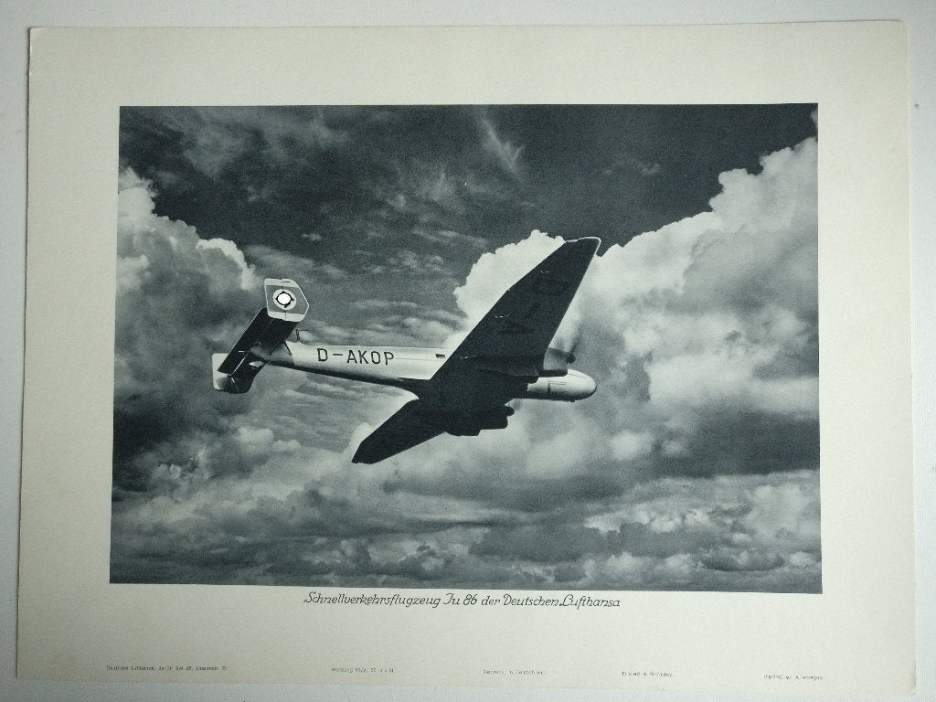 Fotoposter van een Lufthansa Ju-86 (F248), Verzamelen, Luchtvaart en Vliegtuigspotten, Ophalen of Verzenden, Gebruikt, Kaart, Foto of Prent