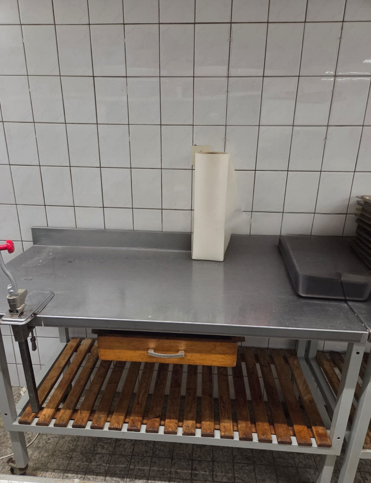 Horeca Werkbank 145,5 cm op Wielen met RVS Werkblad (1 Lade), Ophalen, Gebruikt, 100 tot 150 cm, Minder dan 100 cm