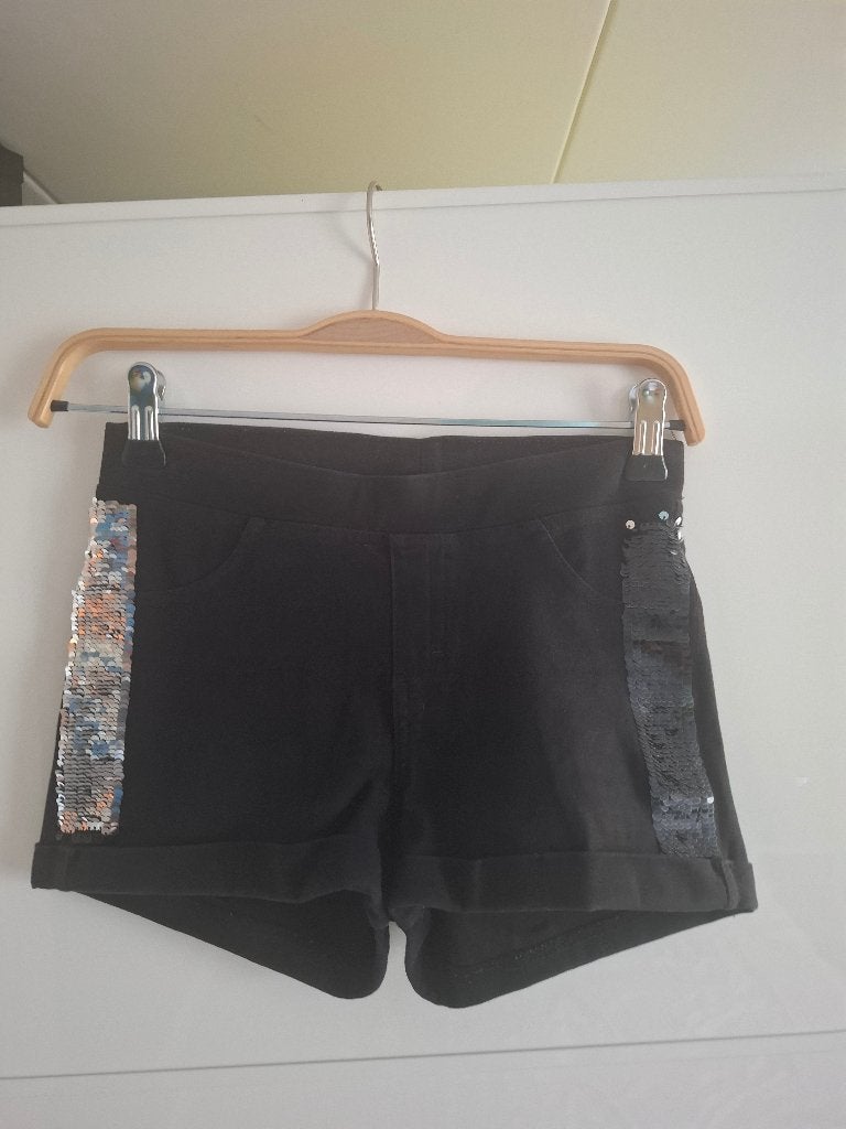 Zwarte H&M korte broek met pailletten / glitters - maat 152, Kinderen en Baby's, Kinderkleding | Maat 152, Broek, Meisje, H&M