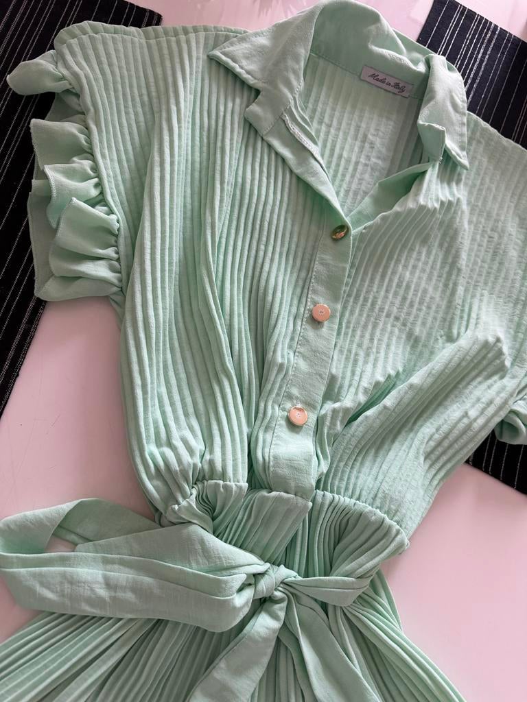 Mintgroene jumpsuit met plooien en strik, Ophalen of Verzenden, Gedragen, Groen