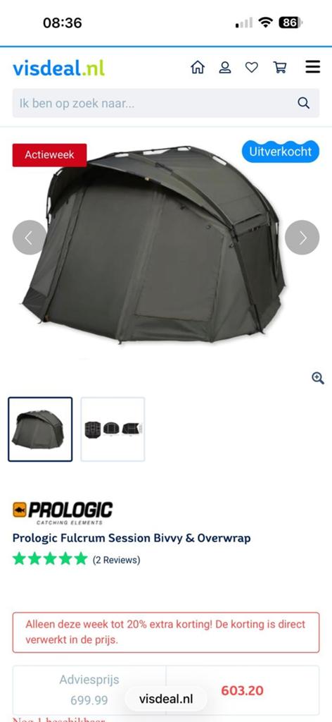 Prologic Fulcrum Session Bivvy & Overwrap, Ophalen of Verzenden, Zo goed als nieuw, Overige typen