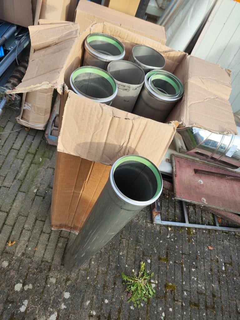 6x 1m RVS Pijp 100mm met Manchet voor Rookgas of Kachel, Ophalen, Nieuw