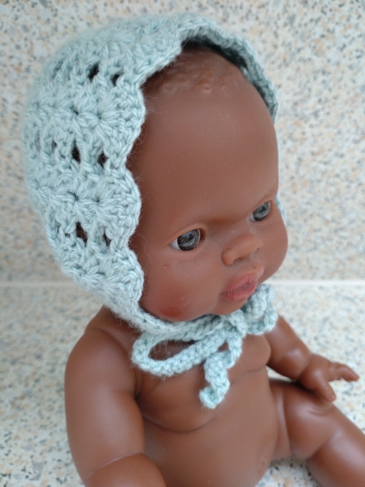 Lichtblauw  bonnet mutsje Paola Reina Gordi pop, Ophalen of Verzenden, Nieuw, Babypop