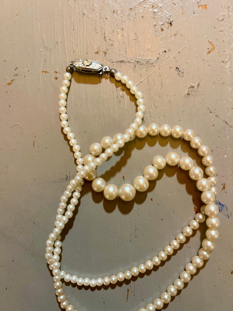 Vintage brocante lange parelketting parels ketting strass, Sieraden, Tassen en Uiterlijk, Antieke sieraden, Ophalen of Verzenden
