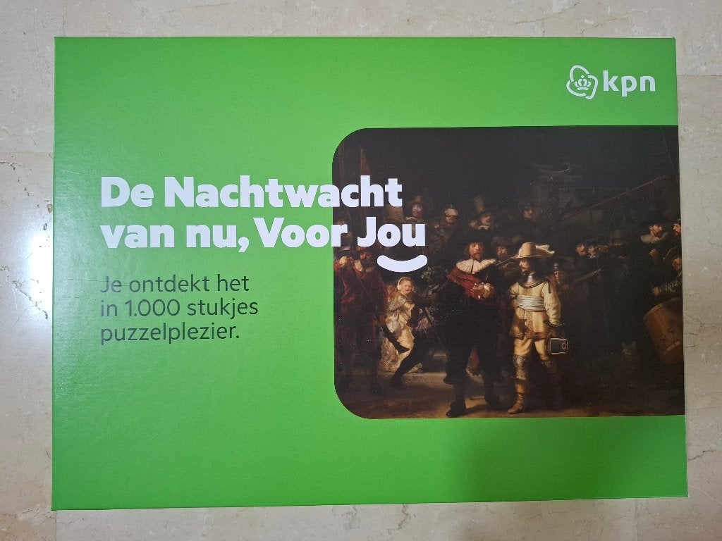 Puzzel van 'de Nachtwacht van nu', 1000 stukjes, Ophalen of Verzenden, 500 t/m 1500 stukjes, Zo goed als nieuw, Legpuzzel