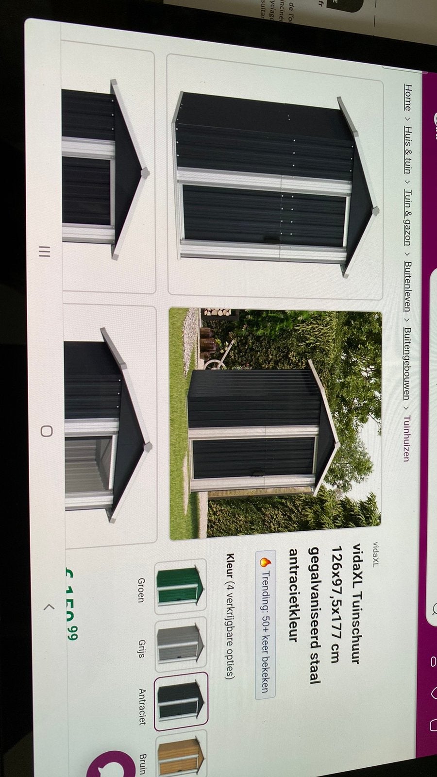 Antraciet aluminium tuinschuurtje, vida xl. 126x97,5x177., Tuin en Terras, Tuinhuizen, Schuur, Nieuw, Zonder ramen, Metaal