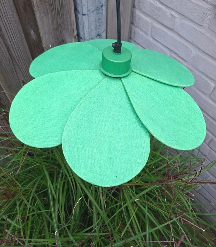 Hanglamp groen linnen D46 Lamp stof bloemvorm modern Nieuw, Metaal, Nieuw, Modern, E27 (groot)