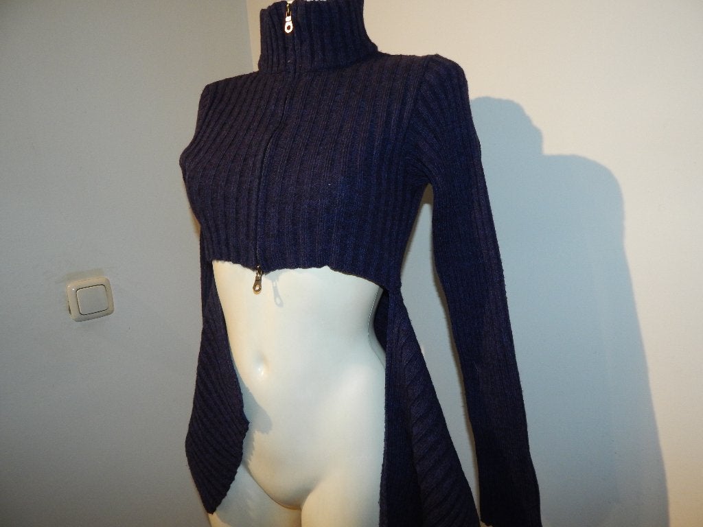 Sarah Pacini gebreid vintage vest flappen paars one size, Sarah Pacini, Paars, Maat 42/44 (L), Ophalen of Verzenden